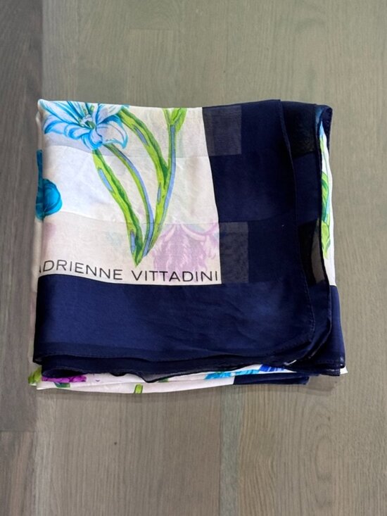 Adrienne Vittadini Accessories - Adrienne Vittadini Vintage Silk Scarf | Floral Botanical Print | Blue & Purple